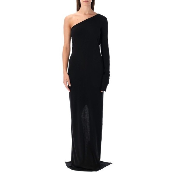 Drkshdw By Rick Owens Ziggy One-Shoulder Black Cotton Jersey Dress - NWT